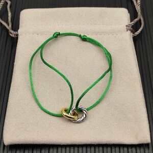 David Yurman Green Cord Bracelet with Gold and Silver Rings